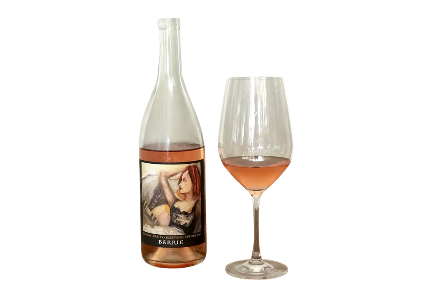 Barrie Rosé with portrait label and a glass